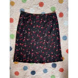VTG Express Black Floral Midi Skirt Y2K 90s Size 13/14 Office Chic Dark Academia